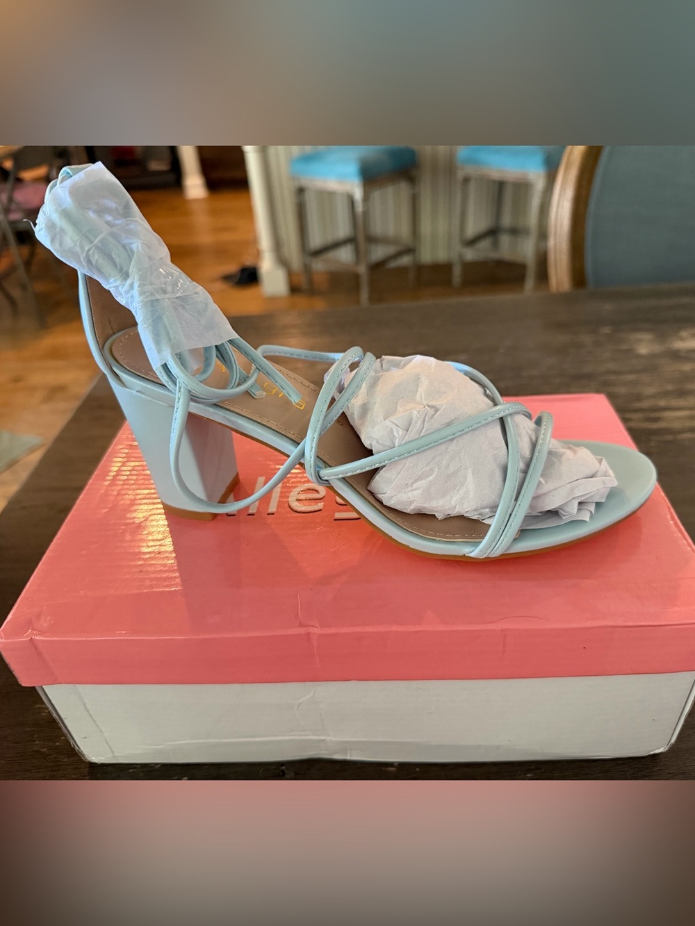 Allegra K Pale Sky Blue Strappy Block Heel Sandal 7.5